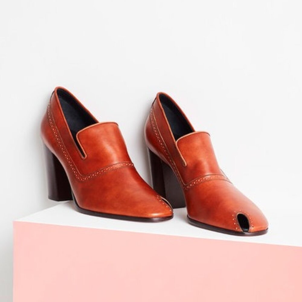 Old Celine Brown Leather Peep Toe Pump 80 Heel Shoes Size EU 40 Phoebe Philo